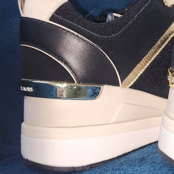 NWOT Michael Kors  Lace-Up Sneakers – Women’s Size 7M Black, Gold & Cream - Picture 9 of 16